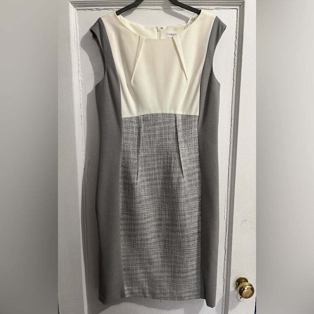 Calvin Klein Gray and Cream Midi Dress